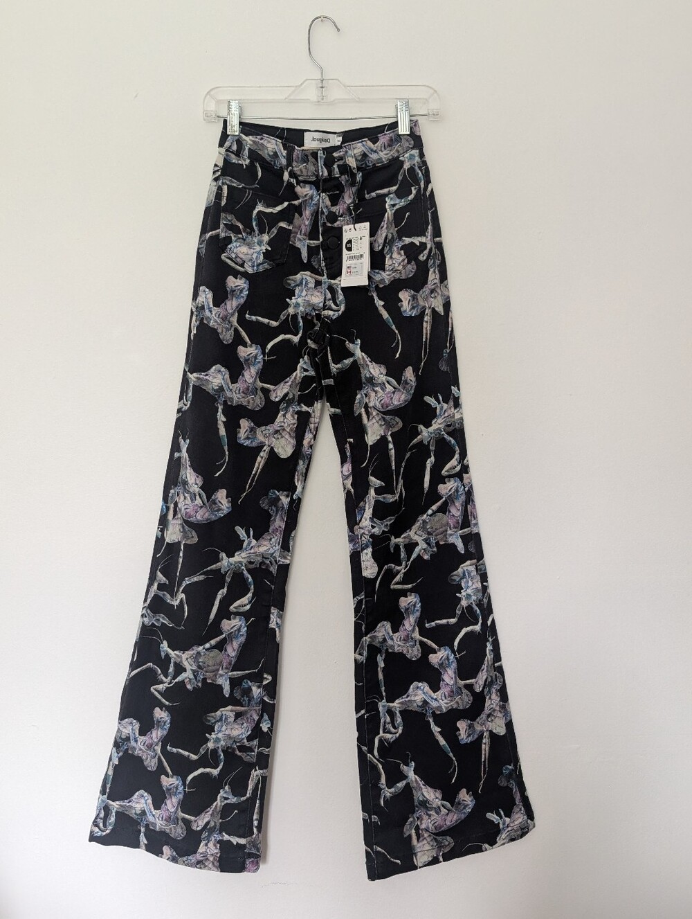 Desigual x Maitrepierre High Waist Wide Leg Jeans Insect Print Black Y2K Chic XS